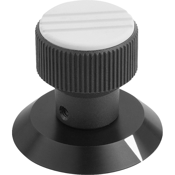 Knurled Knob W Arrow Size:1, D1=21, H=26, 5, D=5, Plastic Black, Comp:Aluminum, Cap:Gray